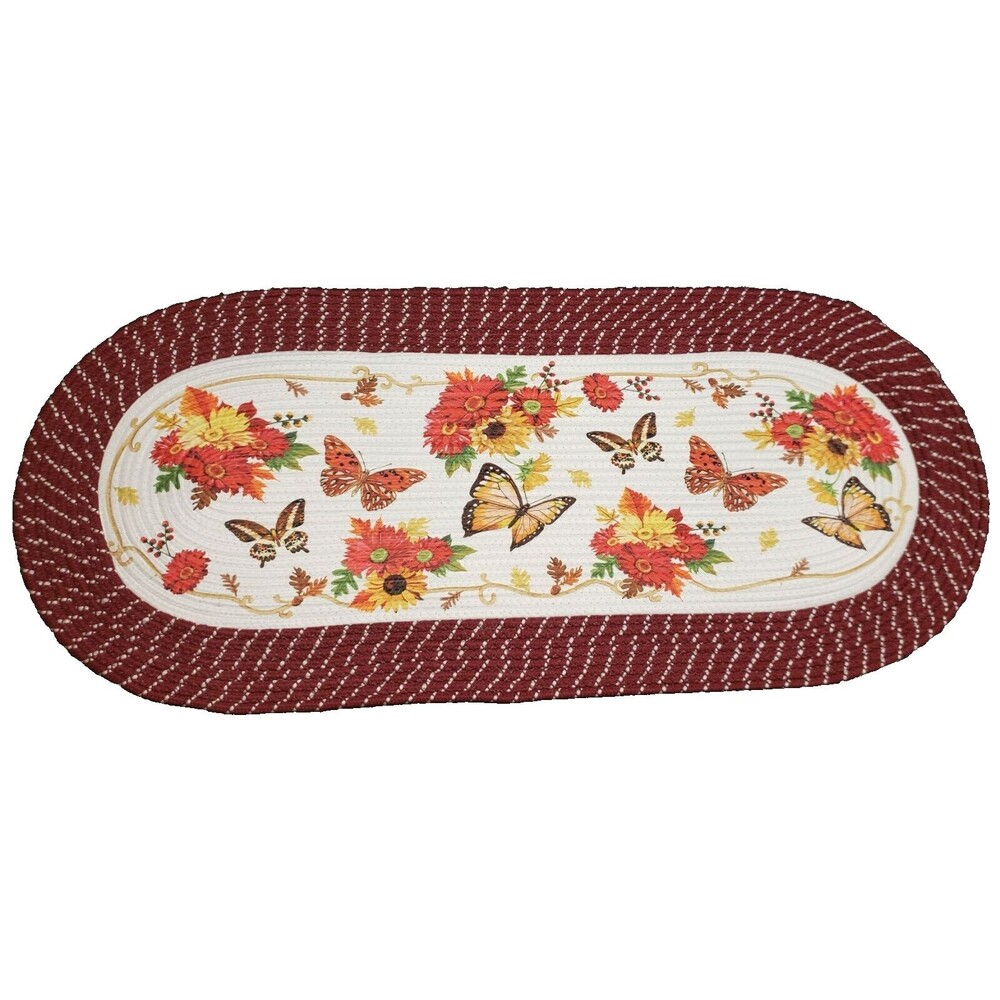 X-Large Oval Braided Kitchen Runner Rug (20"x48") FALL, BUTTERFLIES & LEAVES, CE
